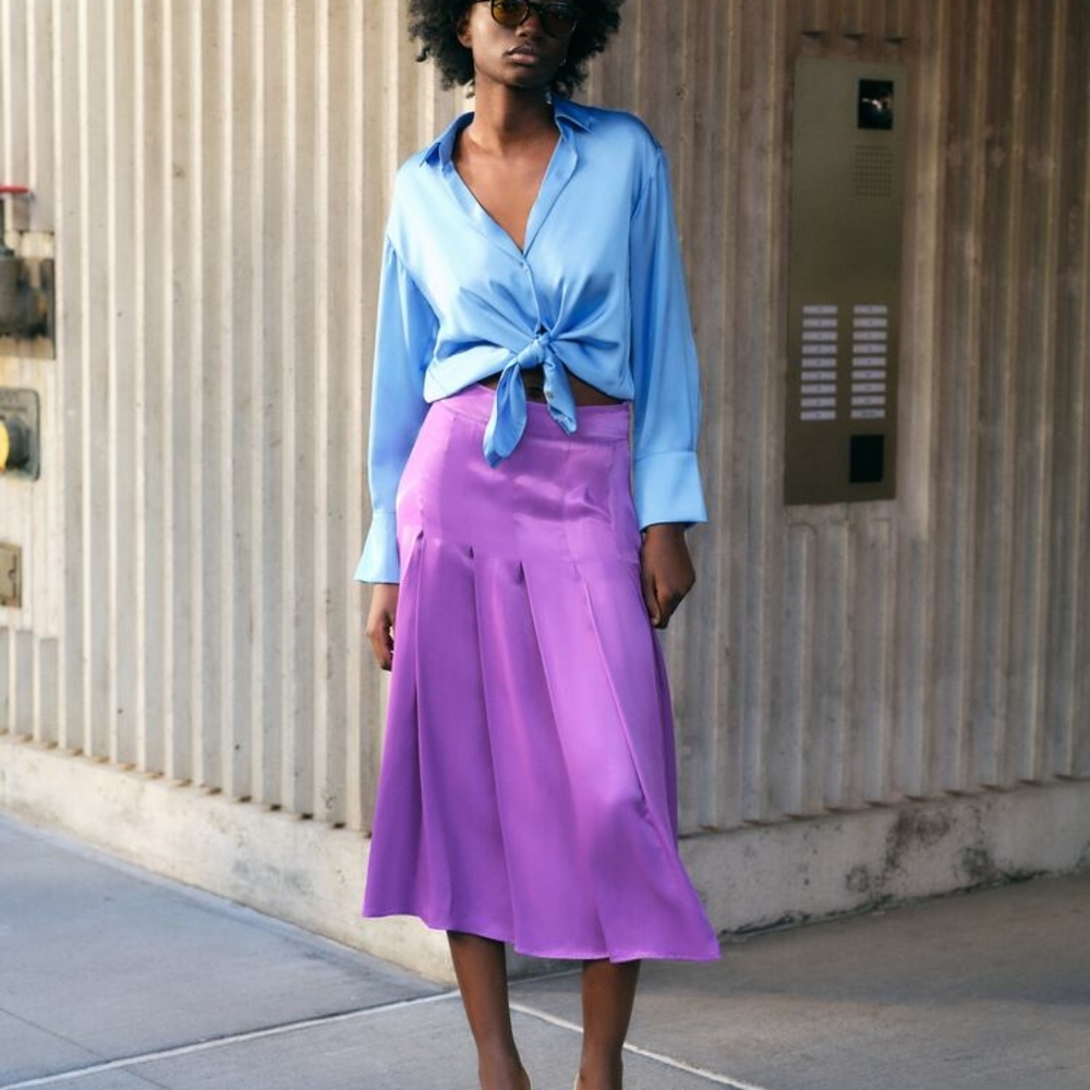 ZARA LIMITED EDITION SATIN EFFECT BOX PLEAT SKIRT